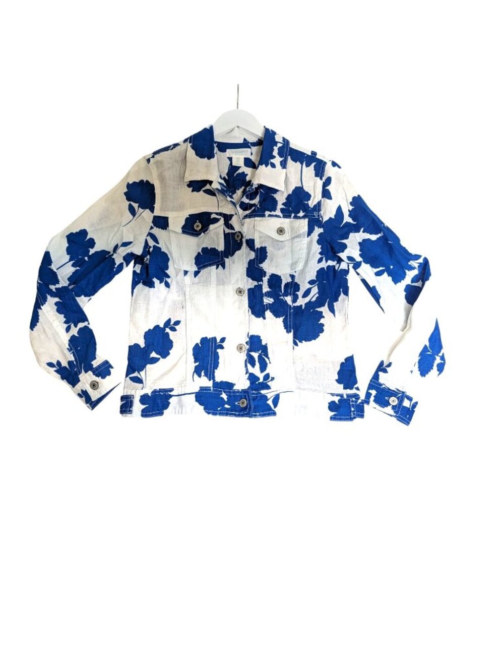 Cynthia Rowley 100% Linen Blue & White Floral Jacket Size S With Button Front & - Picture 10 of 10
